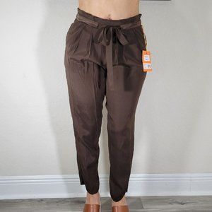 Ramy Brook Allyn Crop Pants Women's Small Brown Silk Drawstring New